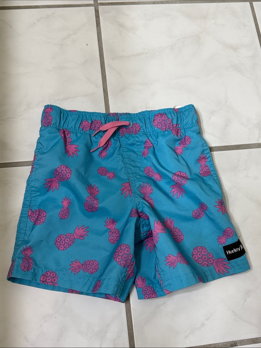 Hurley Teal Swim Shorts with Pink Pineapple Print
